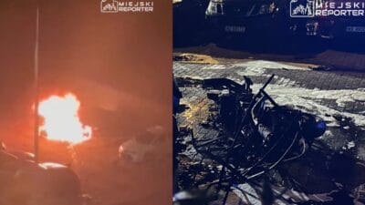 Varsova da korkunc kaza motosiklet surucusu bir citi deldi araclar yaniyor 12261