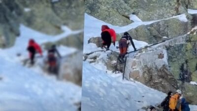 G re de sok edici bir manzara bebekleriyle birlikte rysy ye tirmandilar bir sekilde asagi inmeleri gerektigini anladilar 18408