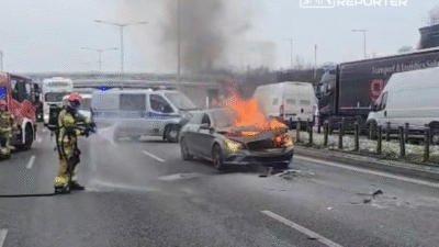 S8 de meydana gelen carpismanin ardindan bir arac alevler icinde kaldi trafik sikisikligi 7 kilometre uzunlugunda 25206