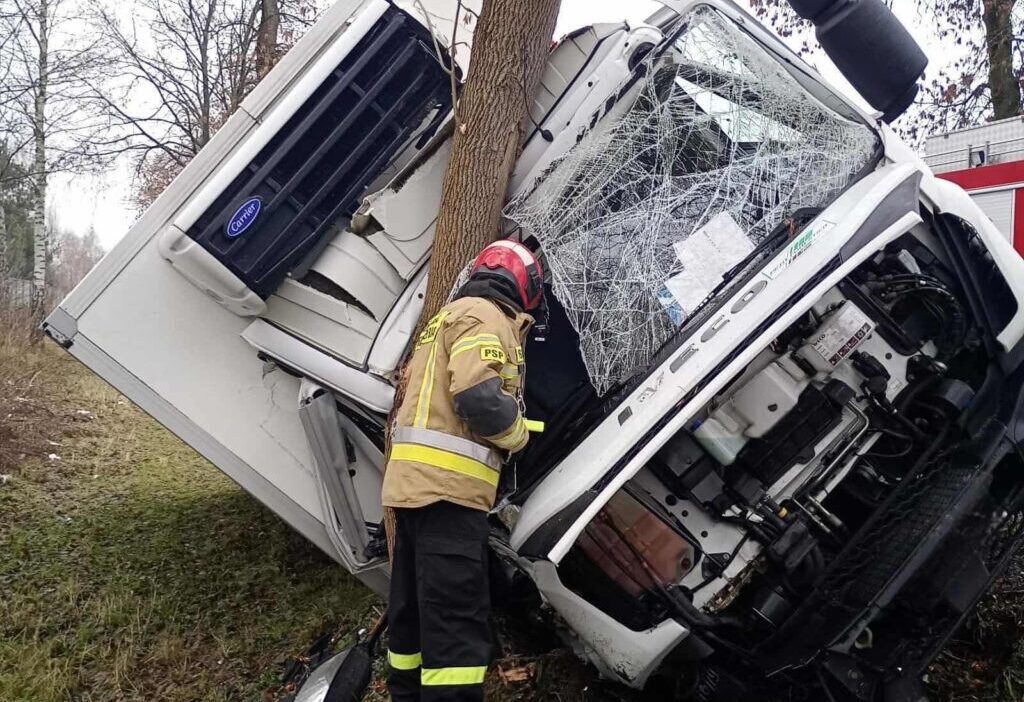 Bir kamyon surucusu hendege girdi ve bir agaca carpti 27121