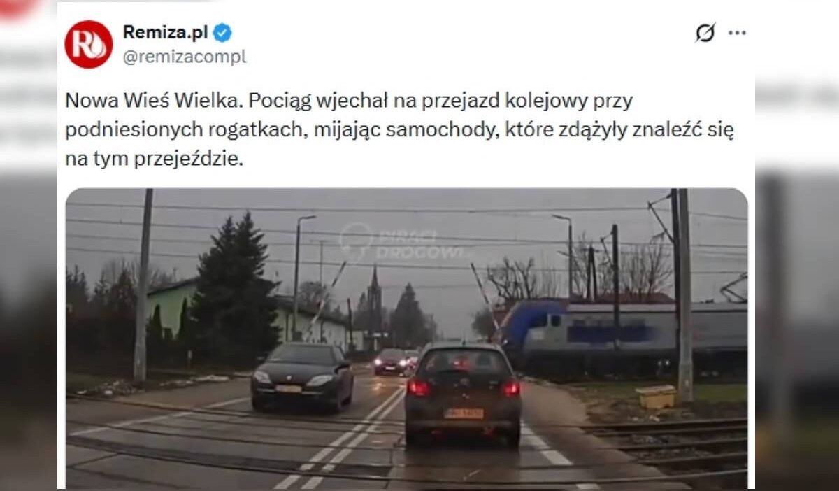 Bydgoszcz yakinlarindaki bir hemzemin gecitte dehset anlari tren vagonlarin arasindan gecti 28470