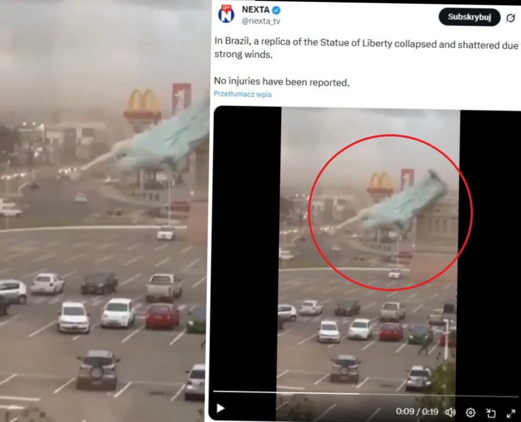 ozgurluk heykeli nin bir kopyasi otoparkta coktu guclu firtinanin sebebi goruntuler var 30317