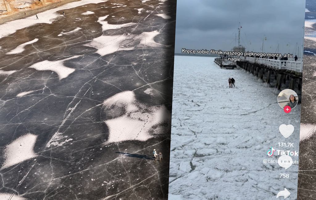 Sopotta donmus baltik denizi uzerinde yuruyen ciftin goruntuleri sosyal medyada gundem oldu