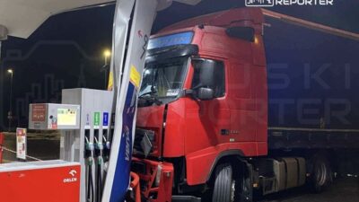 Przeszkoda da kamyon buzlu i stasyon girisinde kontrolden cikti ve canopy carpti 45011